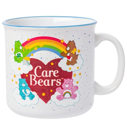 Silver Buffalo Care Bears Featuring Good Luck, Tenderheart, Bedtime, and Cheer Bear Rainbow Heart Ceramic Camper
