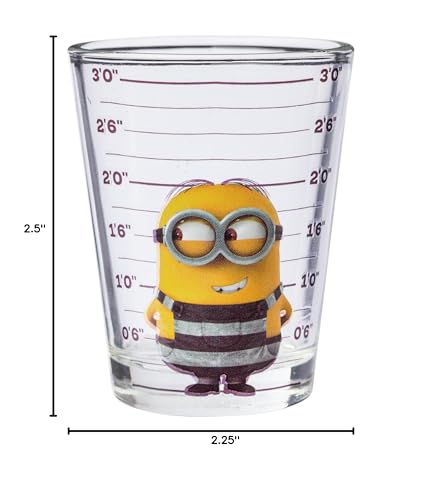 Silver Buffalo Minions Despicable Me Mug Shot Featuring Bob, Stuart, Tim, and Dave 4 Pack Mini Glass Set, 1.5 Ounces - My Kitchen Products