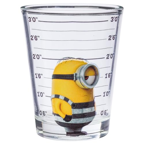 Silver Buffalo Minions Despicable Me Mug Shot Featuring Bob, Stuart, Tim, and Dave 4 Pack Mini Glass Set, 1.5 Ounces - My Kitchen Products