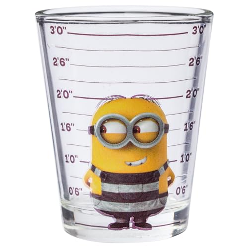 Silver Buffalo Minions Despicable Me Mug Shot Featuring Bob, Stuart, Tim, and Dave 4 Pack Mini Glass Set, 1.5 Ounces - My Kitchen Products