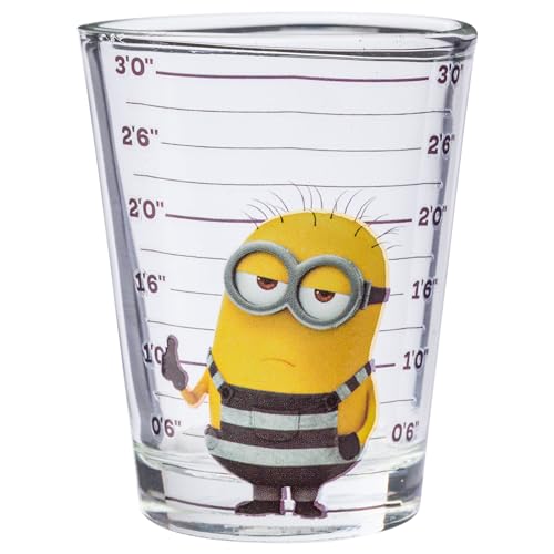 Silver Buffalo Minions Despicable Me Mug Shot Featuring Bob, Stuart, Tim, and Dave 4 Pack Mini Glass Set, 1.5 Ounces - My Kitchen Products