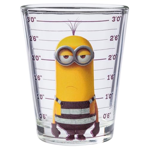 Silver Buffalo Minions Despicable Me Mug Shot Featuring Bob, Stuart, Tim, and Dave 4 Pack Mini Glass Set, 1.5 Ounces - My Kitchen Products