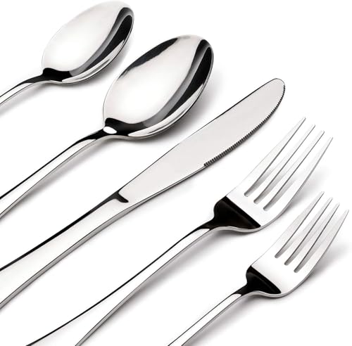 Silverware Set for 8, 45 Piece Stainless Steel Flatware Cutlery Fork and Spoon Set with Serving Utensils Set, Dishwasher