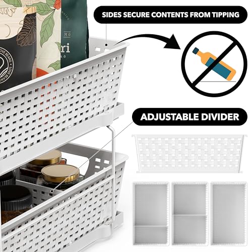 Simple Houseware 2 Tier Bathroom Organizer Tray Pull-Out Sliding Drawer, Under Sink Storage, White - My Kitchen Products