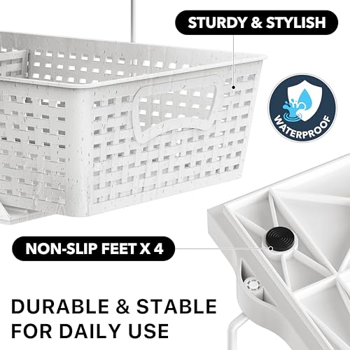 Simple Houseware 2 Tier Bathroom Organizer Tray Pull-Out Sliding Drawer, Under Sink Storage, White - My Kitchen Products