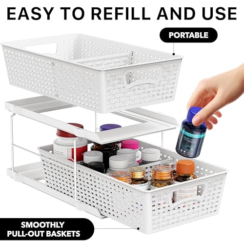 Simple Houseware 2 Tier Bathroom Organizer Tray Pull-Out Sliding Drawer, Under Sink Storage, White - My Kitchen Products