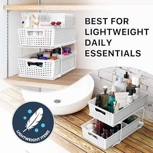 Simple Houseware 2 Tier Bathroom Organizer Tray Pull-Out Sliding Drawer, Under Sink Storage, White - My Kitchen Products