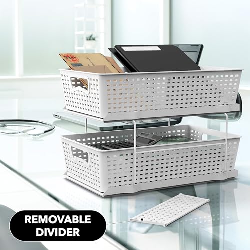 Simple Houseware 2 Tier Bathroom Organizer Tray Pull-Out Sliding Drawer, Under Sink Storage, White - My Kitchen Products