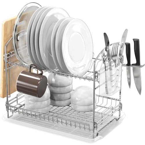 Simple Houseware 2-Tier Stainless Steel Dish Rack with Drainboard, Chrome for Kitchen - My Kitchen Products