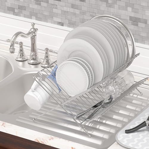 Simple Houseware Collapsible Dish Drying Rack, Chrome - My Kitchen Products