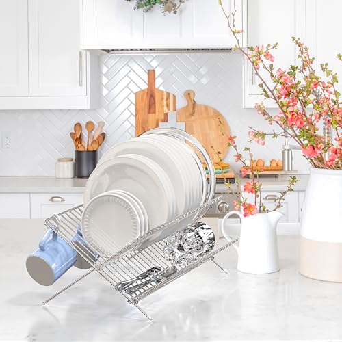 Simple Houseware Collapsible Dish Drying Rack, Chrome - My Kitchen Products