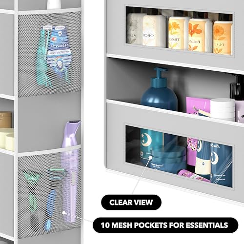 Simple Houseware Large Heavy Duty Over the Door Organizer with 5 Clear Window Pockets, 45 lbs Capacity for Pantry, Closet, Bathroom, Gray - My Kitchen Products