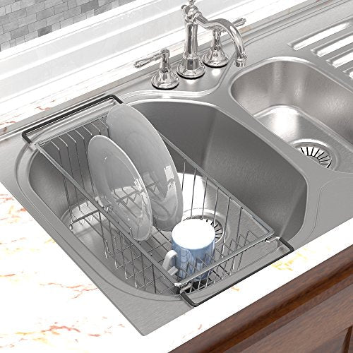 Simple Houseware Over Sink Counter Top Stainless Steel Dish Drainer Drying Rack, Chrome - My Kitchen Products