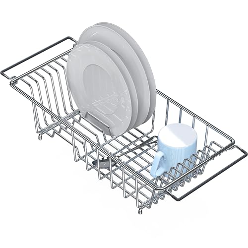 Simple Houseware Over Sink Counter Top Stainless Steel Dish Drainer Drying Rack, Chrome - My Kitchen Products