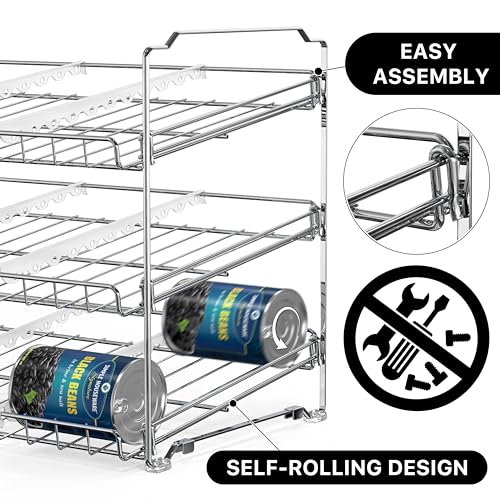 Simple Houseware Stackable Can Organizer Rack for Pantry/Cabinet – 11.5" D x 17" W x 13.75" H, Holds 36 Cans, 3-Tier Can Food Storage Dispenser, Chrome - My Kitchen Products