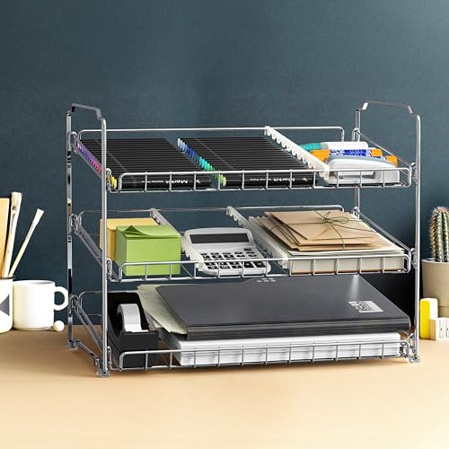 Simple Houseware Stackable Can Organizer Rack for Pantry/Cabinet – 11.5" D x 17" W x 13.75" H, Holds 36 Cans, 3-Tier Can Food Storage Dispenser, Chrome - My Kitchen Products