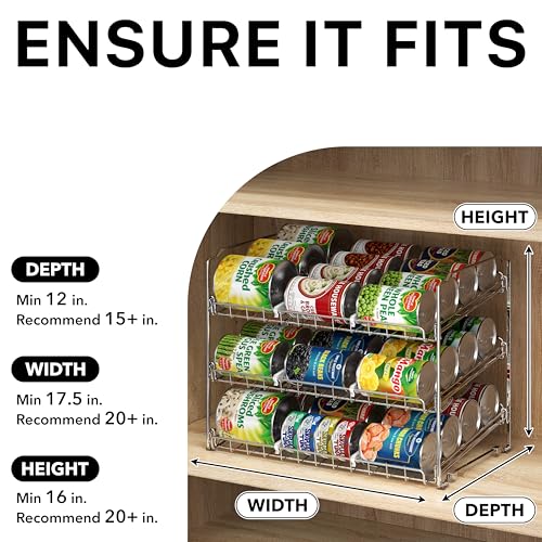 Simple Houseware Stackable Can Organizer Rack for Pantry/Cabinet – 11.5" D x 17" W x 13.75" H, Holds 36 Cans, 3-Tier Can Food Storage Dispenser, Chrome - My Kitchen Products
