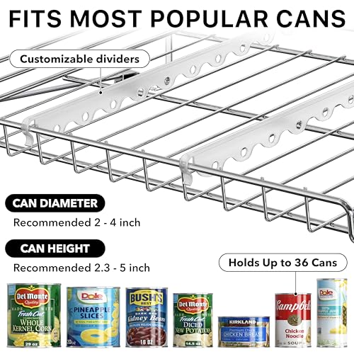 Simple Houseware Stackable Can Organizer Rack for Pantry/Cabinet – 11.5" D x 17" W x 13.75" H, Holds 36 Cans, 3-Tier Can Food Storage Dispenser, Chrome - My Kitchen Products