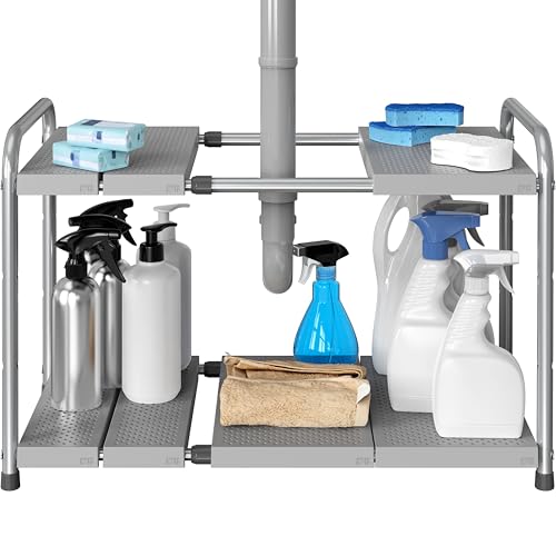 Simple Houseware Under Sink 2-Tier Heavy Duty Expandable Rack Organizer, Adjustable Width