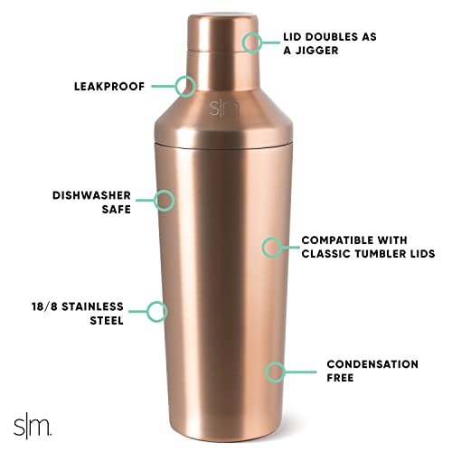 Simple Modern Cocktail Shaker Set with Jigger Lid | Stainless Steel Boston Shaker Insulated Martini Mixer for Mocktails | Gifts for Men Women Him Her | Classic Collection | 20oz | Metallic Gold - My Kitchen Products