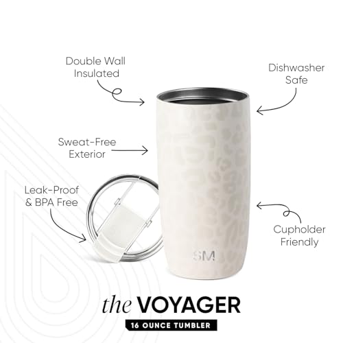 Simple Modern Voyager Tumbler with Flip Lid | Travel Coffee Mug | Insulated Stainless Steel Cold Brew Iced or Hot Coffee Cup | Gifts for Women Men Her Him | 16oz, Cream Leopard - My Kitchen Products