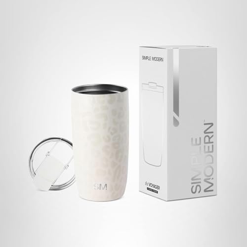 Simple Modern Voyager Tumbler with Flip Lid | Travel Coffee Mug | Insulated Stainless Steel Cold Brew Iced or Hot Coffee Cup | Gifts for Women Men Her Him | 16oz, Cream Leopard - My Kitchen Products