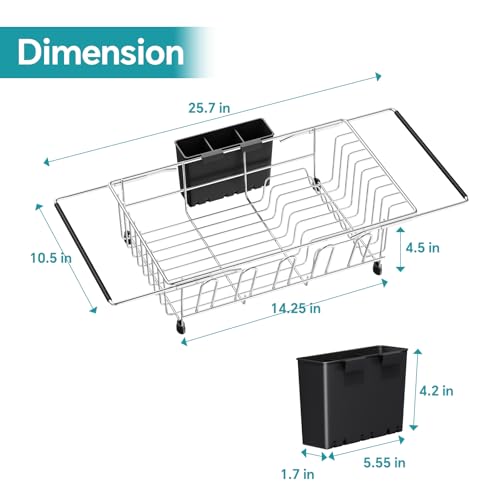Simple Trending Adjustable Dish Drying Rack in Sink, Dish Drainers for Small Kitchen, Counter Inside Sink, Over the Sink with Utensil Holder - My Kitchen Products