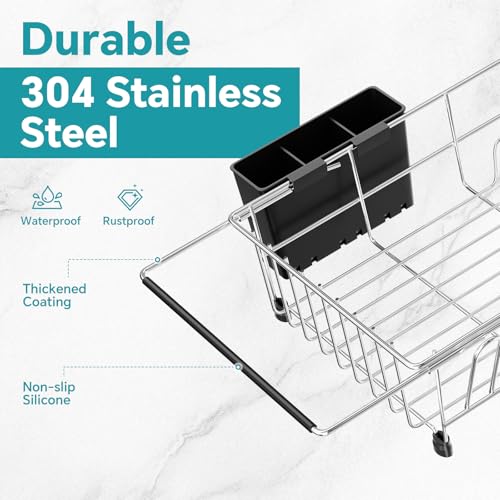 Simple Trending Adjustable Dish Drying Rack in Sink, Dish Drainers for Small Kitchen, Counter Inside Sink, Over the Sink with Utensil Holder - My Kitchen Products