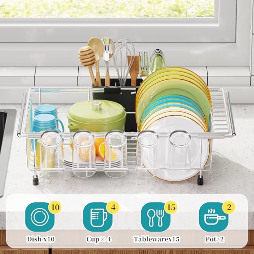 Simple Trending Adjustable Dish Drying Rack in Sink, Dish Drainers for Small Kitchen, Counter Inside Sink, Over the Sink with Utensil Holder - My Kitchen Products