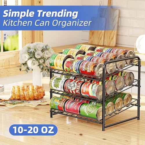 Simple Trending Can Rack Organizer, Stackable Can Storage Dispenser Holds up to 36 Cans for Kitchen Cabinet or Pantry, Black - My Kitchen Products
