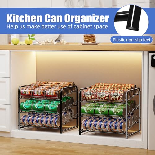 Simple Trending Can Rack Organizer, Stackable Can Storage Dispenser Holds up to 36 Cans for Kitchen Cabinet or Pantry, Black - My Kitchen Products