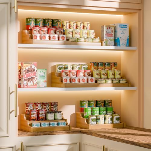 Simple Trending Expandable Bamboo Can Rack Organizer for Pantry, 3-Tier Adjustable Can Storage Holder Holds Up to 24 Cans, Canned Goods Storage Display for Cabinet, Countertop - My Kitchen Products