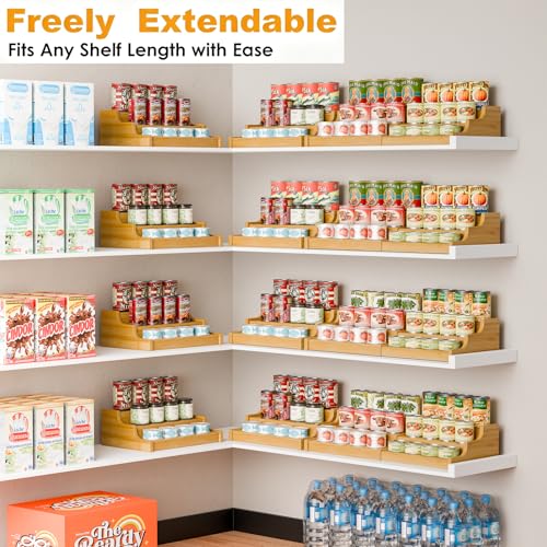 Simple Trending Expandable Bamboo Can Rack Organizer for Pantry, 3-Tier Adjustable Can Storage Holder Holds Up to 24 Cans, Canned Goods Storage Display for Cabinet, Countertop - My Kitchen Products