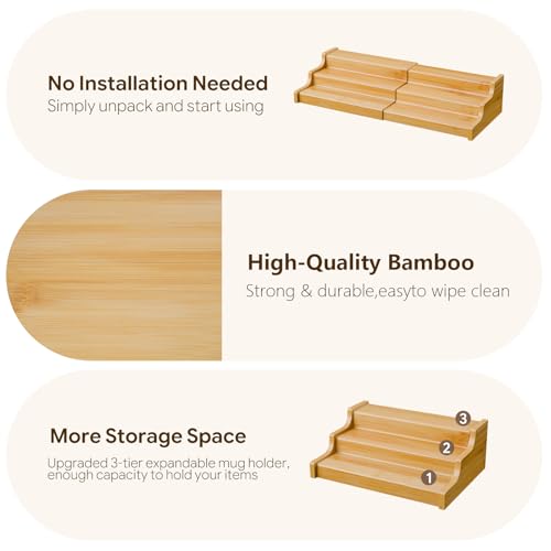 Simple Trending Expandable Bamboo Can Rack Organizer for Pantry, 3-Tier Adjustable Can Storage Holder Holds Up to 24 Cans, Canned Goods Storage Display for Cabinet, Countertop - My Kitchen Products