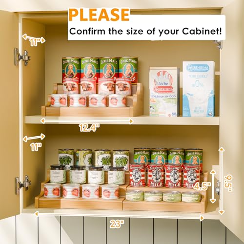 Simple Trending Expandable Bamboo Can Rack Organizer for Pantry, 3-Tier Adjustable Can Storage Holder Holds Up to 24 Cans, Canned Goods Storage Display for Cabinet, Countertop - My Kitchen Products