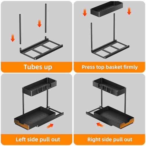 Simple Trending Under Sink Organizer 2 Pack, 2 Tier Cabinet Organizer with Sliding Basket, Multi-Purpose Sink Storage Basket with 4 Hooks for Kitchen Bathroom, Black - My Kitchen Products