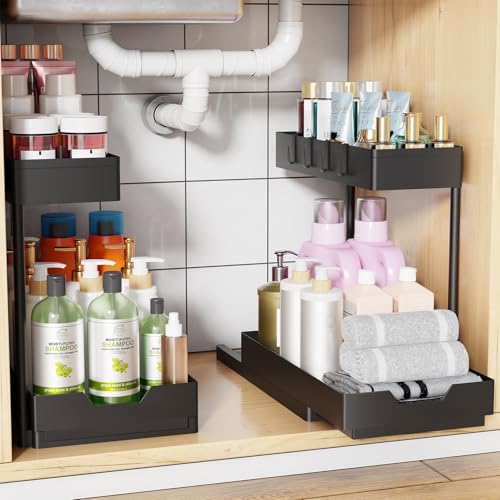 Simple Trending Under Sink Organizer 2 Pack, 2 Tier Cabinet Organizer with Sliding