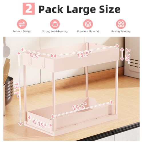 Simple Trending Under Sink Organizer 2 Pack, Sink Pull-Out Sliding Storage Cabinet, 2-Tier Under Shelf Organizer for Kitchen Bathroom, Pink - My Kitchen Products