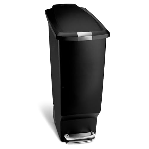 simplehuman 40 Liter / 10.6 Gallon Slim Kitchen Step Trash Can With Secure Slide Lock, Black Plastic - My Kitchen Products