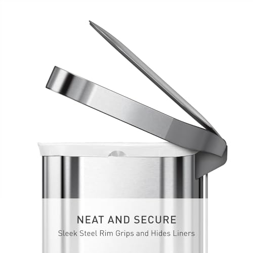 simplehuman 45 Liter / 12 Gallon Slim Hands-Free Kitchen Step Trash Can, Brushed Stainless Steel - My Kitchen Products