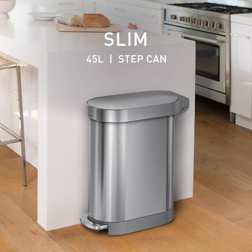 simplehuman 45 Liter / 12 Gallon Slim Hands-Free Kitchen Step Trash Can, Brushed Stainless Steel - My Kitchen Products