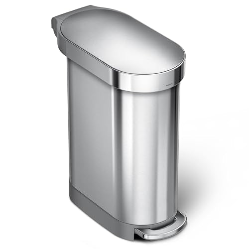 simplehuman 45 Liter / 12 Gallon Slim Hands-Free Kitchen Step Trash Can, Brushed Stainless Steel - My Kitchen Products