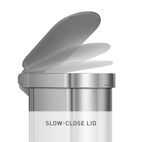 simplehuman 45 Liter / 12 Gallon Slim Hands-Free Kitchen Step Trash Can, Brushed Stainless Steel - My Kitchen Products