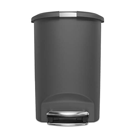 simplehuman 50 Liter / 13 Gallon Semi-Round Kitchen Step Trash Can with Secure Slide Lock, Grey Plastic - My Kitchen Products