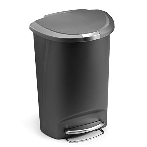 simplehuman 50 Liter / 13 Gallon Semi-Round Kitchen Step Trash Can with Secure Slide Lock, Grey Plastic - My Kitchen Products