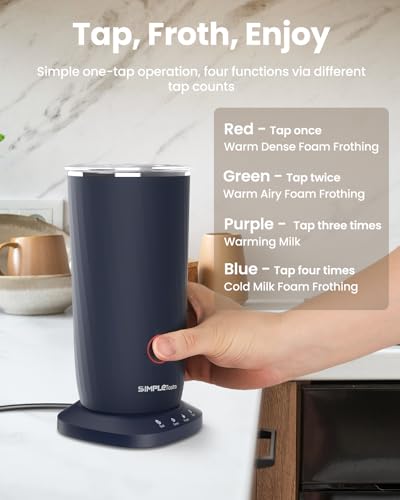SIMPLETASTE Milk Frother, 4-in-1 Electric Milk Frother and Steamer, Automatic Warm and Cold Foam Maker and Milk Warmer for Latte, Cappuccinos, Dark Blue - My Kitchen Products