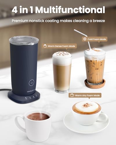 SIMPLETASTE Milk Frother, 4-in-1 Electric Milk Frother and Steamer, Automatic Warm and Cold Foam Maker and Milk Warmer for Latte, Cappuccinos, Dark Blue - My Kitchen Products