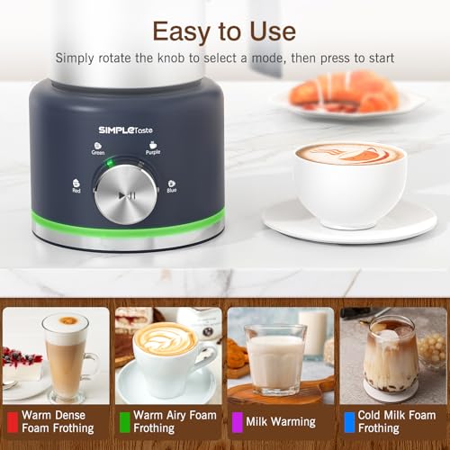 SIMPLETASTE Milk Frother, 4 in 1 Electric Milk Steamer, 16.91oz/500ml Automatic Warm and Cold Foam Frother for Coffee, Latte, Macchiato, Cappuccino, Hot Chocolate, Easy to Clean - My Kitchen Products