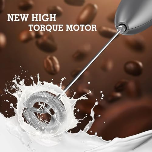 SIMPLETASTE Milk Frother Handheld Electric Foam Maker, Drink Mixer with Stainless Steel Whisk for Cappuccino, Bulletproof Coffee, Latte, Gray, with Stand, Battery Operated - My Kitchen Products