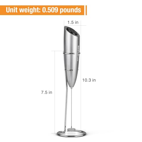 SIMPLETASTE Milk Frother Handheld Electric Foam Maker, Drink Mixer with Stainless Steel Whisk for Cappuccino, Bulletproof Coffee, Latte, Gray, with Stand, Battery Operated - My Kitchen Products